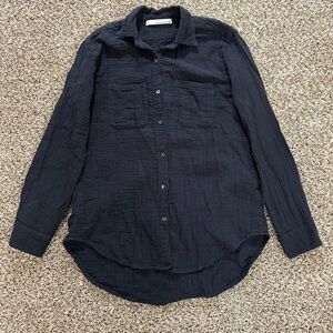 Stillwater XS Black Crinkle Gauze Button Up Shirt Double Chest‎ Pocket USA Made